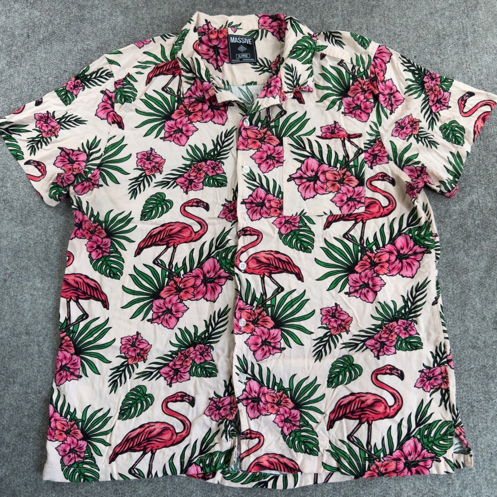 Massive Mens Matching Set Hawaiian Shirt & Shorts XL Flamingo Tropical Floral